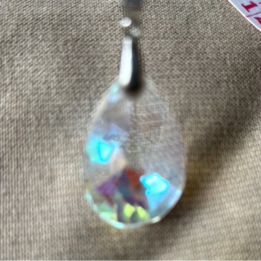 Elegant Multicolored Prism Crystal Teardrop Pendant 20” Necklace with black cord